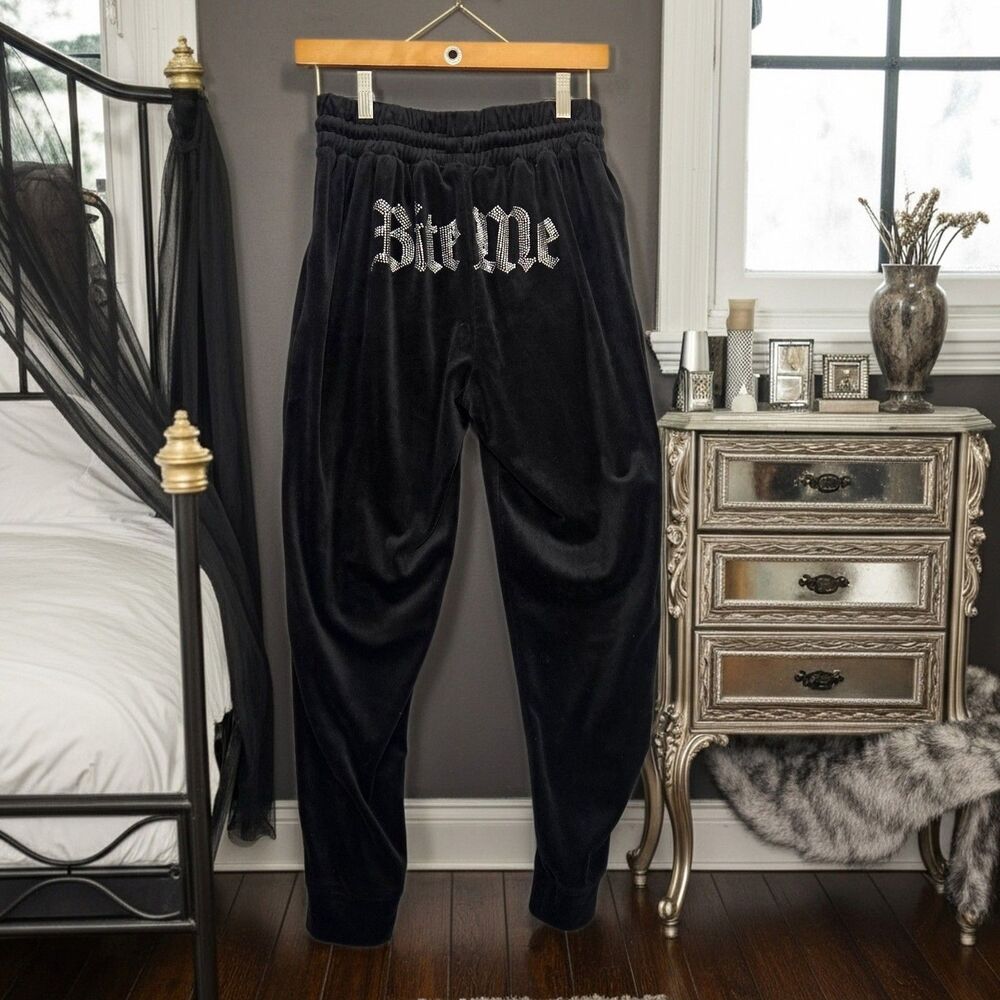 SWS Athletics Velour Sweats Bite Me Black Women's Medium Lounge Pants Athleisure